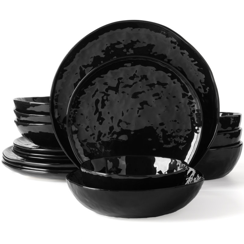 Ensemble 16 pièces d'assiettes et bols Sanjay, Noir lustré