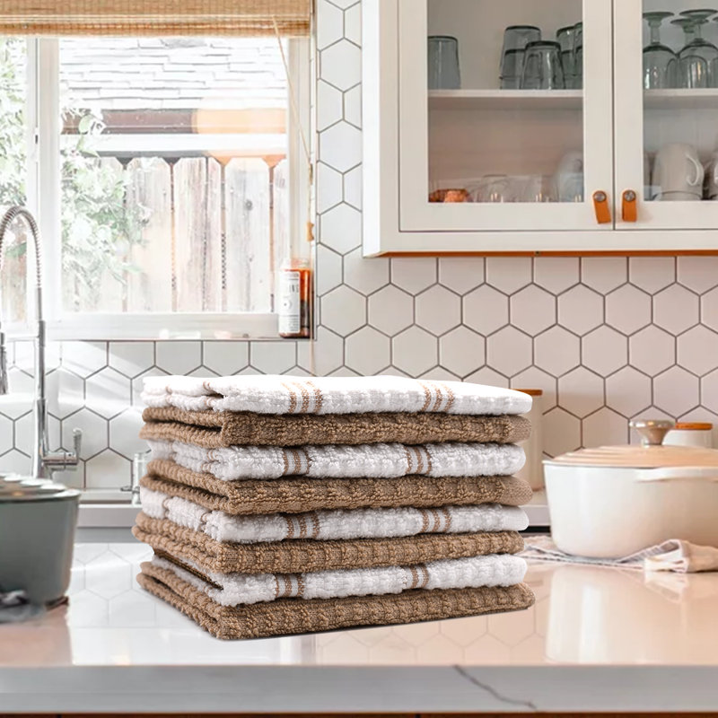 Cotton Stripe Waffle Dish Cloth Kitchen Towel, Tan
