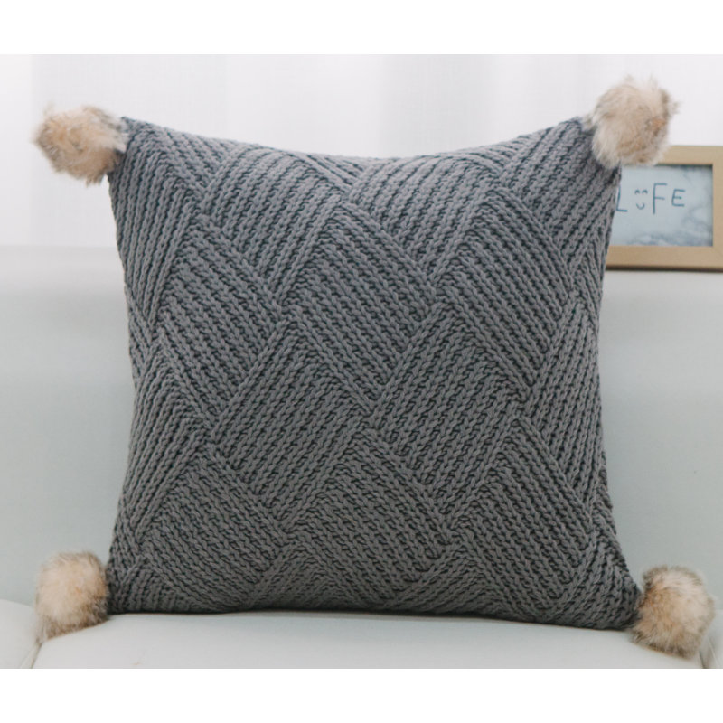 PONG PONGS PILLOW Pom-poms Throw Pillow, Polyester/Polyfill, Gray