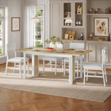 5-Piece Dining Table Set For 4-6 People, 63" Extendable Kitchen Table And 4 Cushion Chairs, Dining Room Table With Mdf Board & Metal Frame For Small Space, Easy Clean