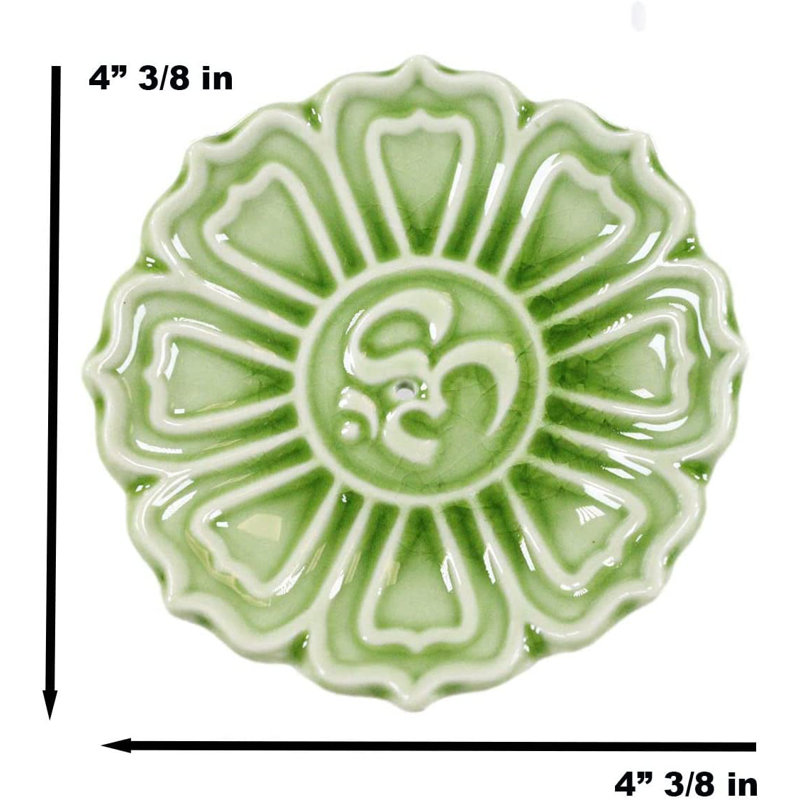 Cavimar Fengshui Zen Bouddha Om Lotus Padma Fleur Céramique Médaillon Rond Porte-Encens Brûleur Plat Figurine Maison Parfum Accessoire De Table Autel Décor
