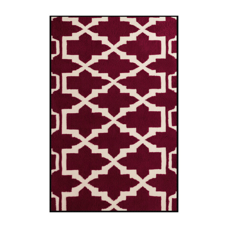 Tapis rouge en treillis lavable à la machine, Rectangle 5 pi x 7 pi