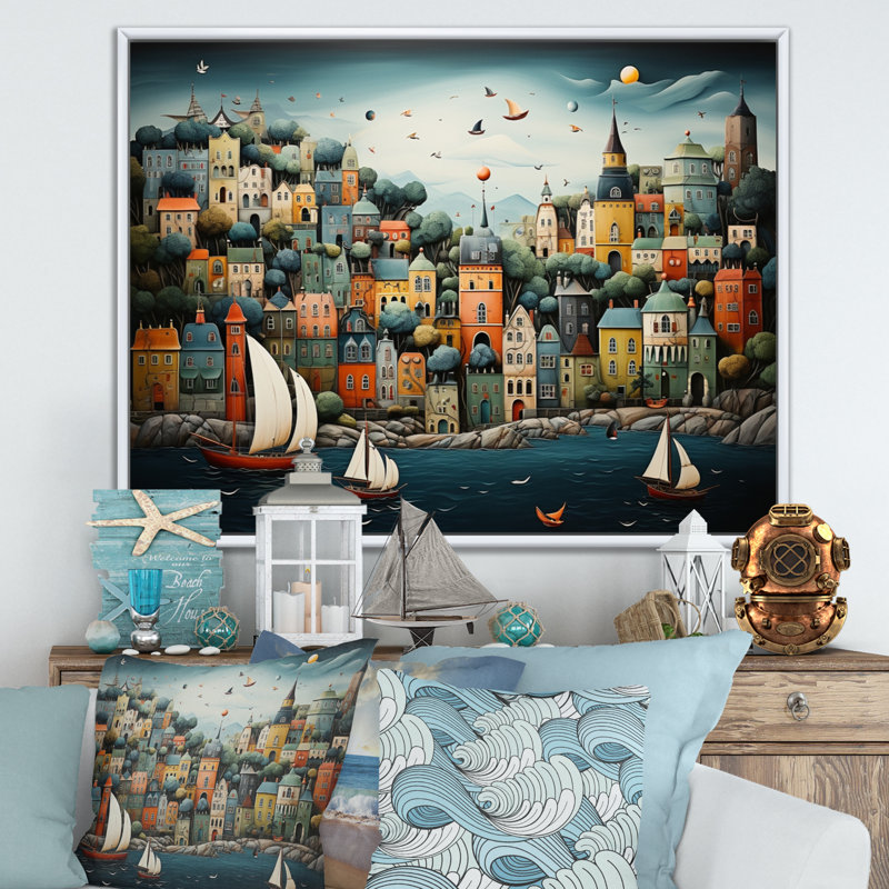 Coastal Dream Harbor Hues - Imprimé, Cadre flottant blanc, H 30 po x l 40 po x P 1,5 po