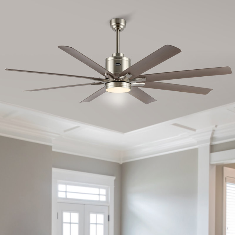 66'' Ceiling Fan with LED Lights, Nickel with Gray Wood Blades