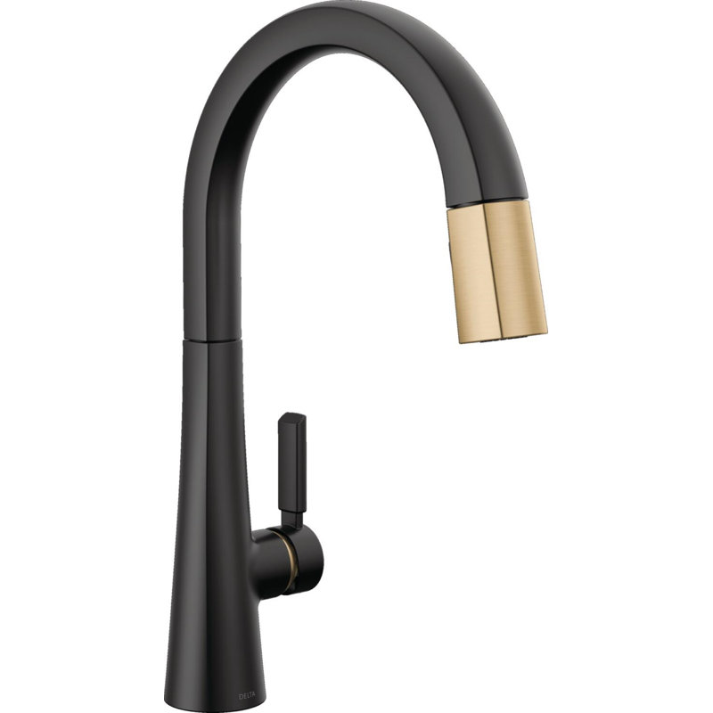 Robinet de cuisine à poignée simple rétractable, Noir mat / bronze champagne