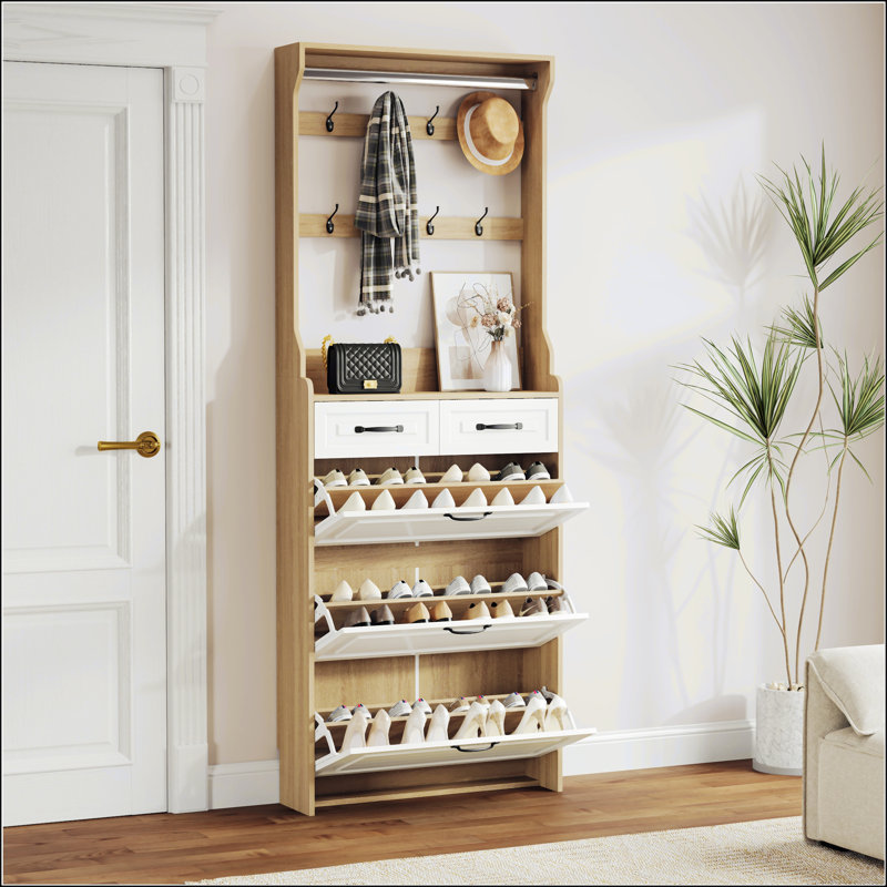 Armoire à chaussures spacieuse avec 3 portes, 2 tiroirs et un support pour rangement organisé