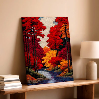 Automne, forêt, rivière, paysage, arbres rouges, nature, tapisserie, impression sur toile, impression de paysage rouge pour le salon, bureau de chambre à coucher, couloir, décoration murale
