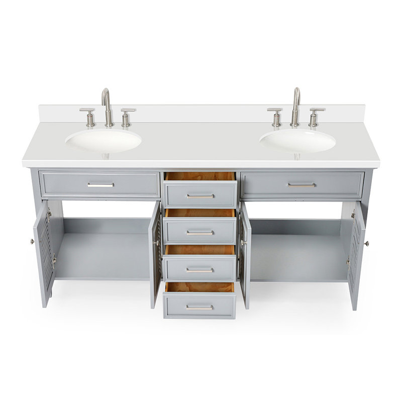 Kensington 73'' W Double Vanity, Gray, Oval, Pure White Quartz