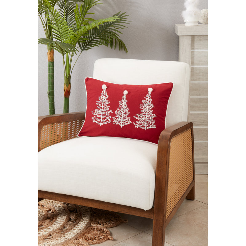 Red Rectangular Christmas Trees Cotton Throw Pillow 14"x20"