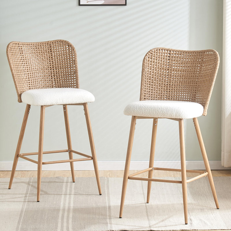 Counter Height Bar Stools Set Of 2,Rattan Bar Stools Set Of 2, 26 Inch Seat Height Wicker Bar Stools Set Of 2, PE Rattan Counter Stool With Metal Legs,Counter Stool Chairs For Patio Balcony Garden