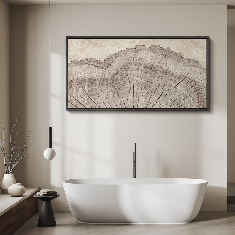 Tree Rings in Neutral Tones Modern Art Extra Large Artwork Print Wall Art, 30" H x 60" W, Black
