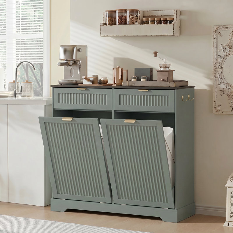 Armoire à poubelle basculante de 2 x 13 gallons avec tiroirs et crochets, 26 gallons, Vert