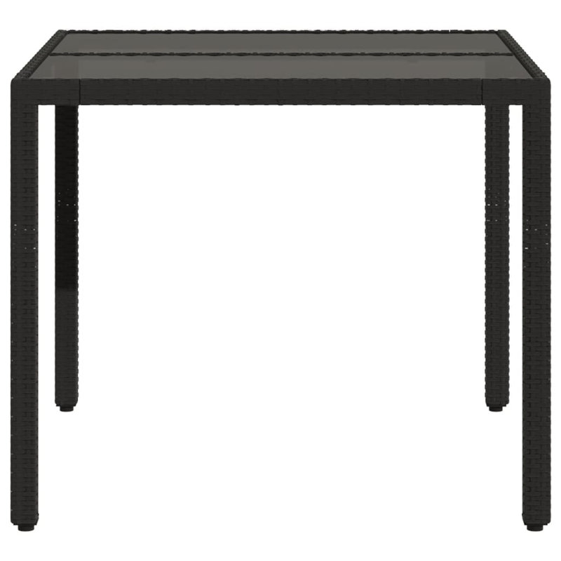 Table de patio avec plateau en verre, Noir, noir, noir, noir