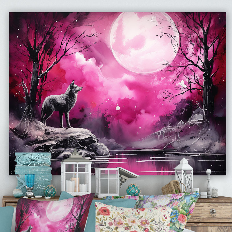 " Moonlight Wolf Marvel ", Wrapped Canvas, 12" H x 20" W x 1" D
