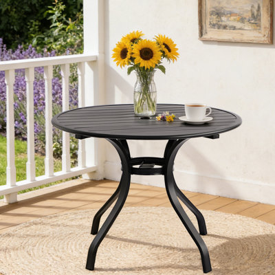 36" Round Black Metal Outdoor Patio Dining Table With 1.96" Umbrella Hole