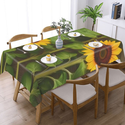 Nappe rustique en bois imprimé tournesol festonné, 60 x 120 po pour repas de ferme, décor de repas de famille