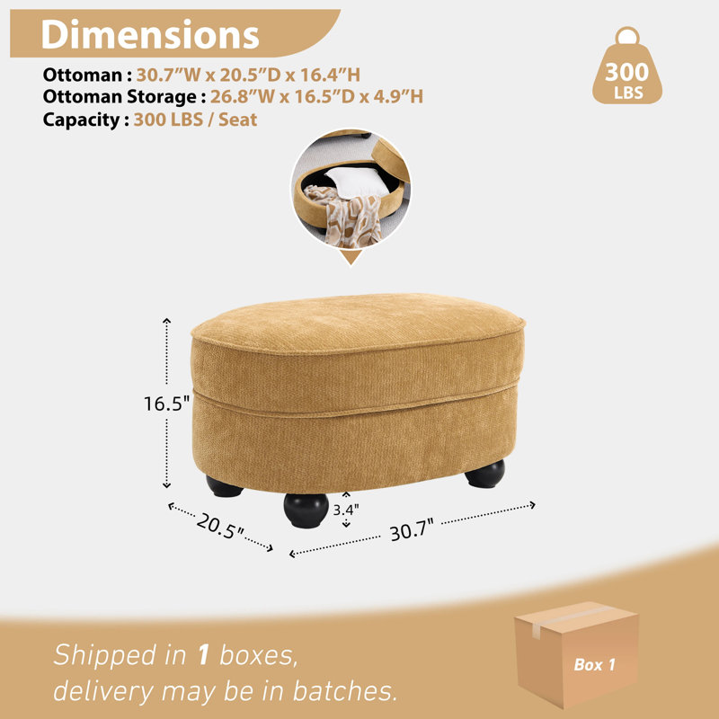 Verona 30.7" 2-In-1 Modern Upholstered Ottoman Coffee Table With Storage, Yellow