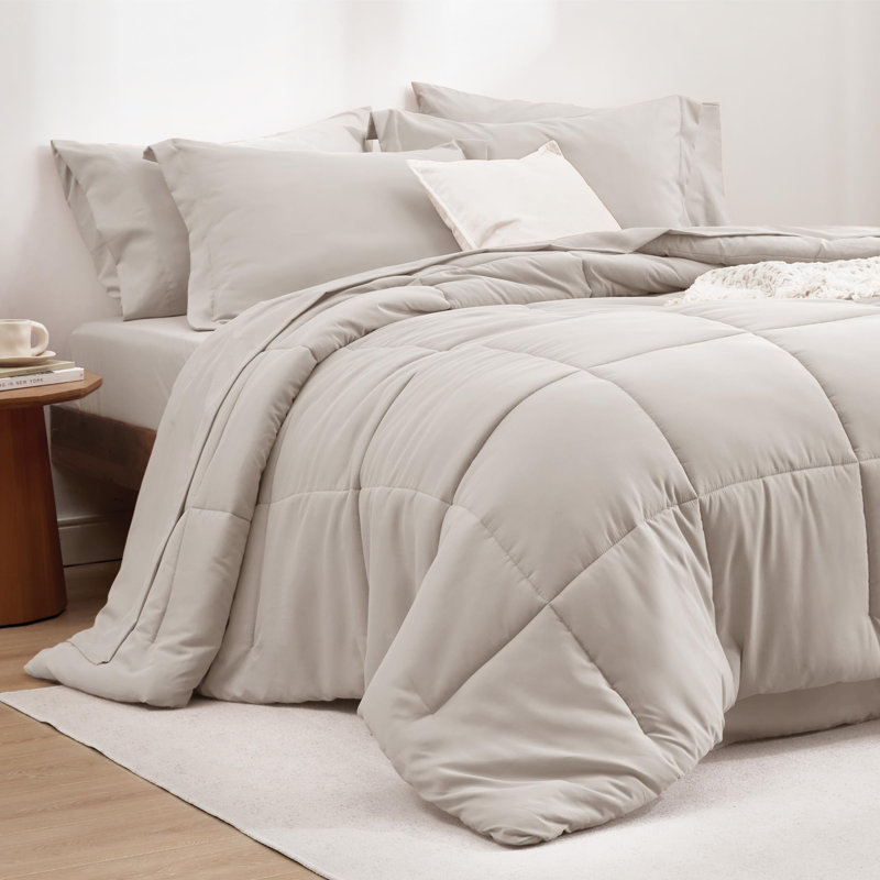 Bedsure Quilted Design Comforter Set, Beige, Full Comforter + 6 Additional Pieces