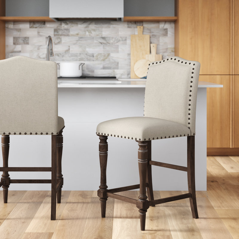 Jabree Upholstered Counter Stool with Solid Wood Frame, Gray