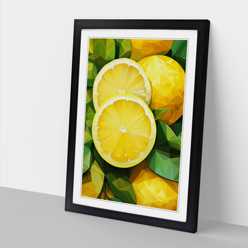 Lemon Fruit Geometric Art - Framed Print, Black Framed, 34cm H x 25cm W x 2cm D
