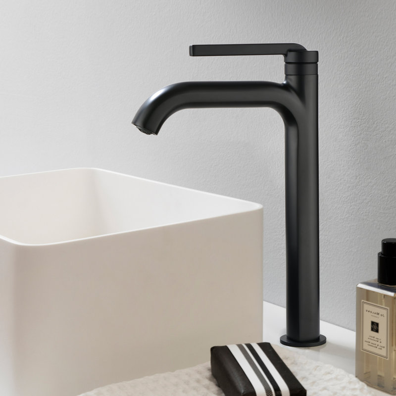 Robinet de lavabo vasque à poignée simple 12,38 "en laiton massif avec bonde, Noir mat