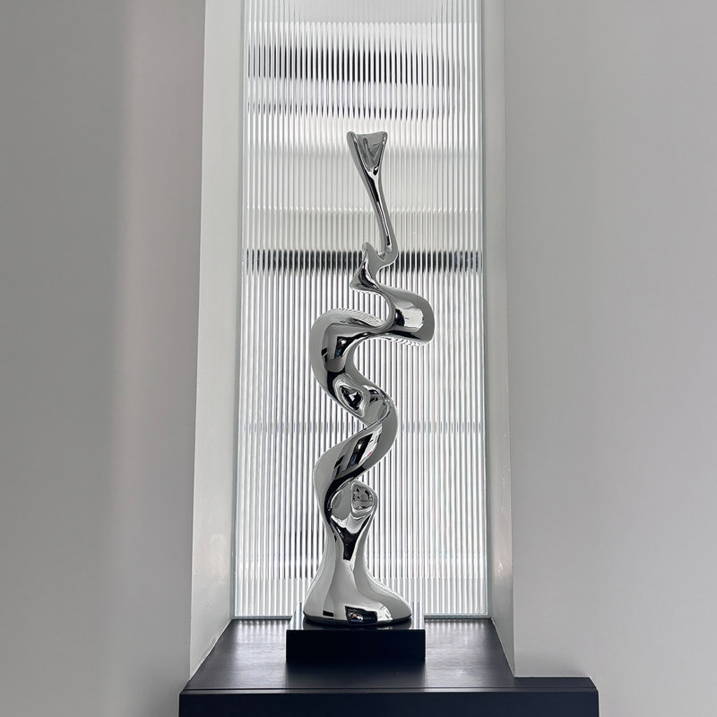 Silver+Black Free Form Resin+Marble Decorative Object, 39.37"H×9.84"L×7.87"W, Silver;Black