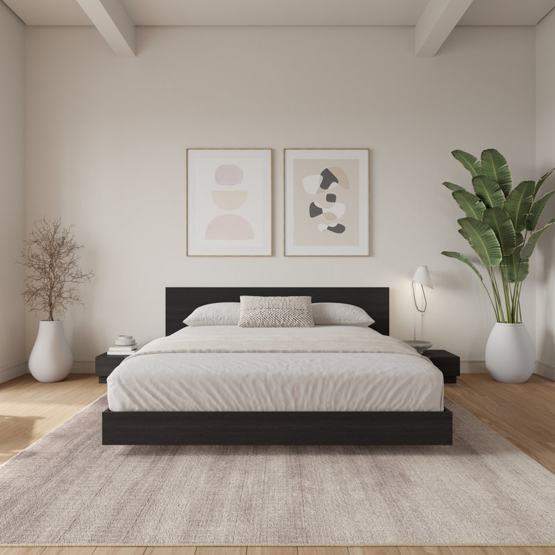 Ensemble de chambre avec lit plateforme 3 pièces Satori, Noir, Très grand lit