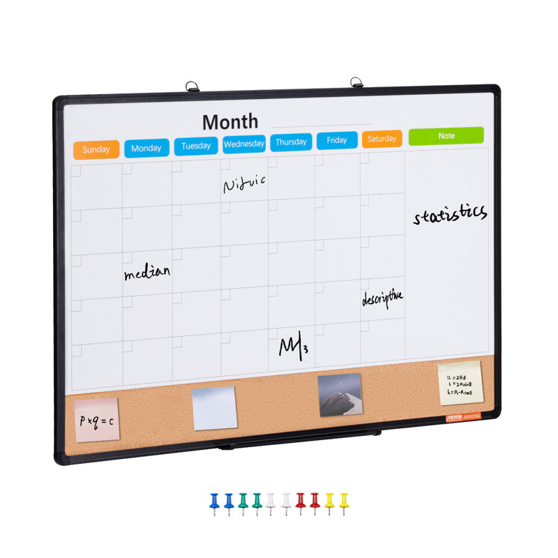 Tableau mensuel avec tableau blanc et tableau de liège, H 26 po x l 37 po x P 1 po