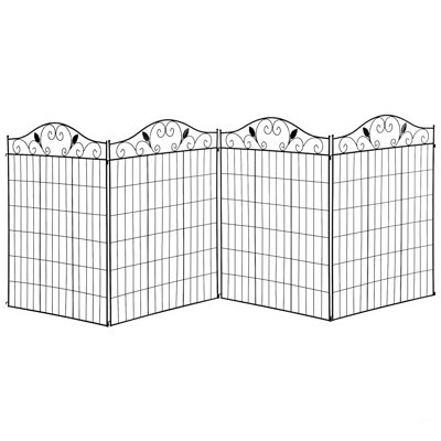 Panneau de clôture décoratif de jardin Outsunny, paquet de 4, 44 x 36 pouces, longueur linéaire 12 pieds, clôture en acier pliante pour l'aménagement paysager du jardin