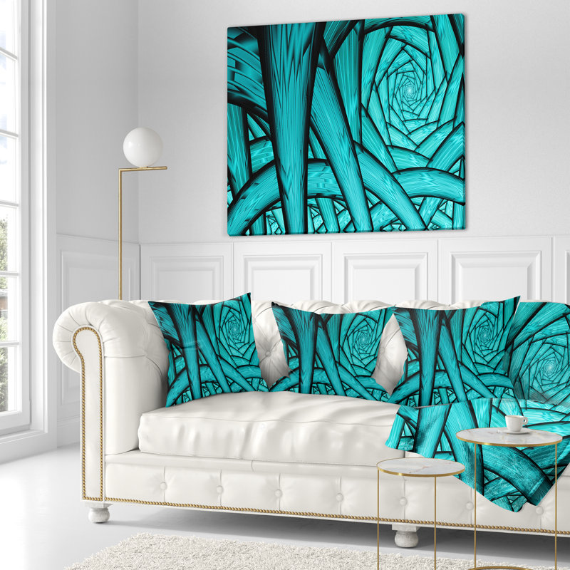 Fractal Endless Tunnel - Coussin imprimé abstrait, 16 po x 1 po, Coussin décoratif, Turquoise