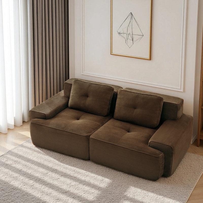 Compression Sofa, Loveseat, Corduroy Fabric Sofa, For Living Room, 32.7" H x 81.9" W x 40.9" D, 2, Brown