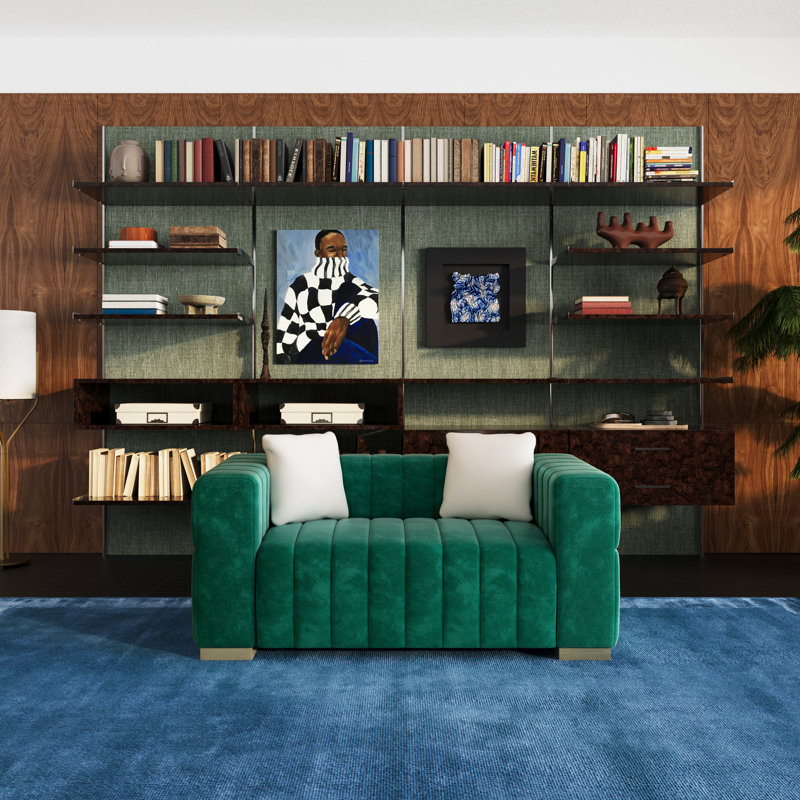 Charlesworth 59'' Velvet Loveseat, Green, Gold