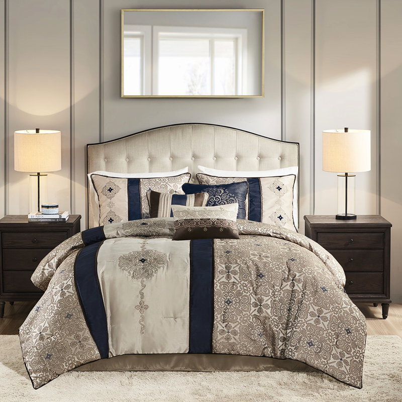 Édredon bleu marine - Très grand avec oreiller de 16 po et taies décoratives pour chambre à coucher, Navy