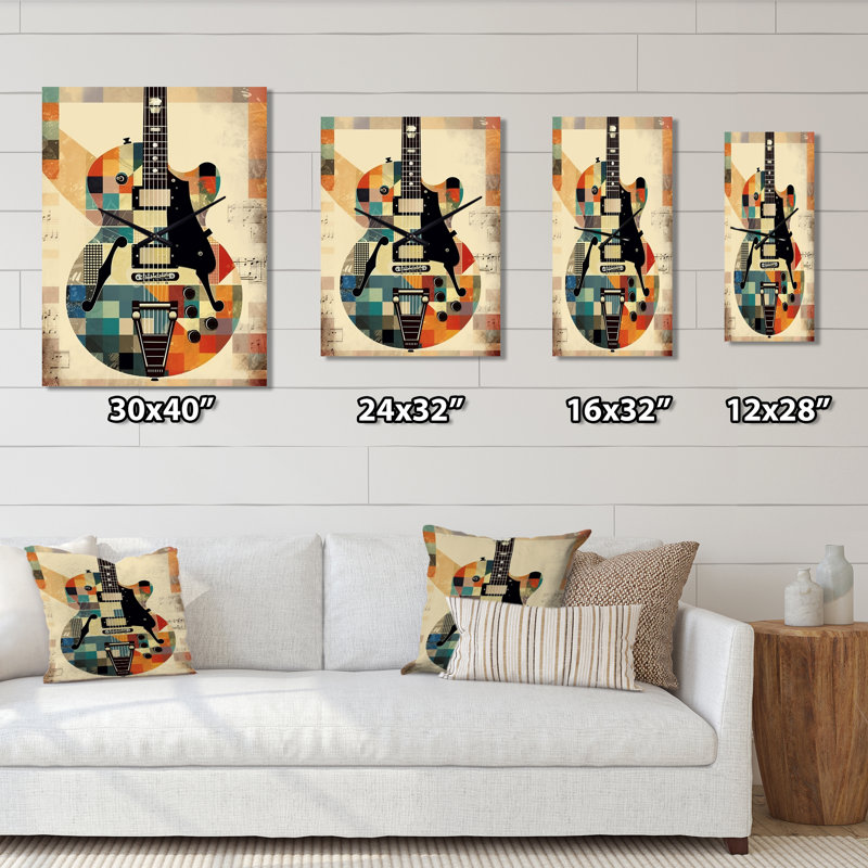Cubisme Guitare - Horloge murale musicale surdimensionnée, H 40 po x l 30 po