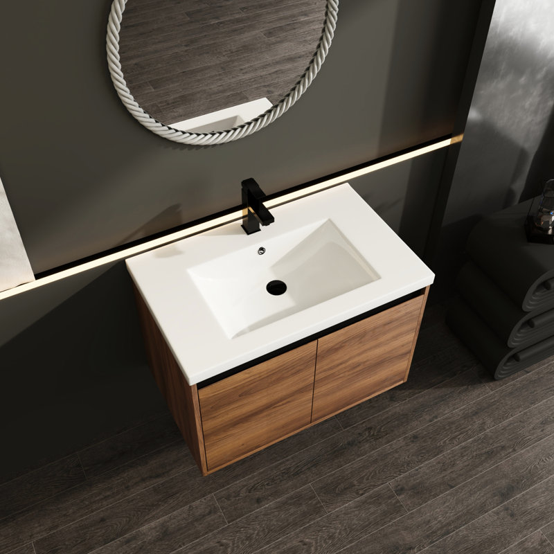 Meuble-lavabo brun de 30 po avec lavabo en résine et armoire à 2 portes