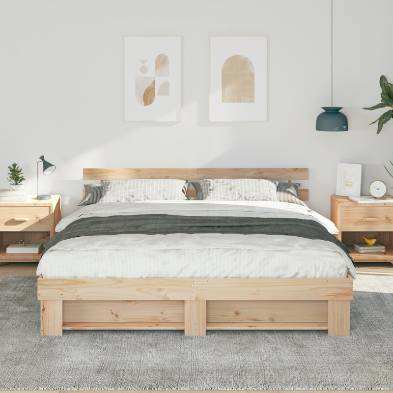 With Headboard Solid Pine Wood, Super King (6'), Natural