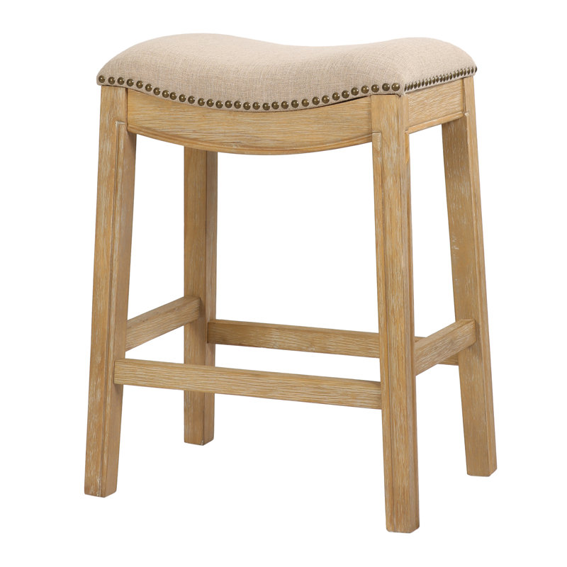 Goods Julian Wood Barstool with Faux-Leather Seat, Counter Stool (26" Seat Height), Cream/Natural