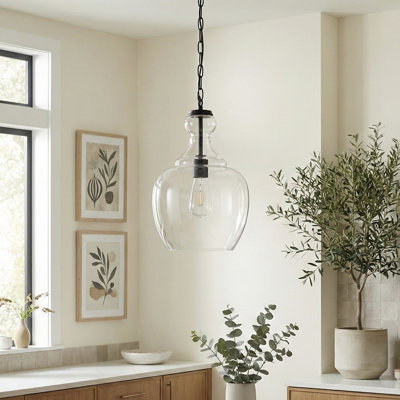 Verona 11" Wide Pendant with Glass Shade in Blackened Bronze/Clear