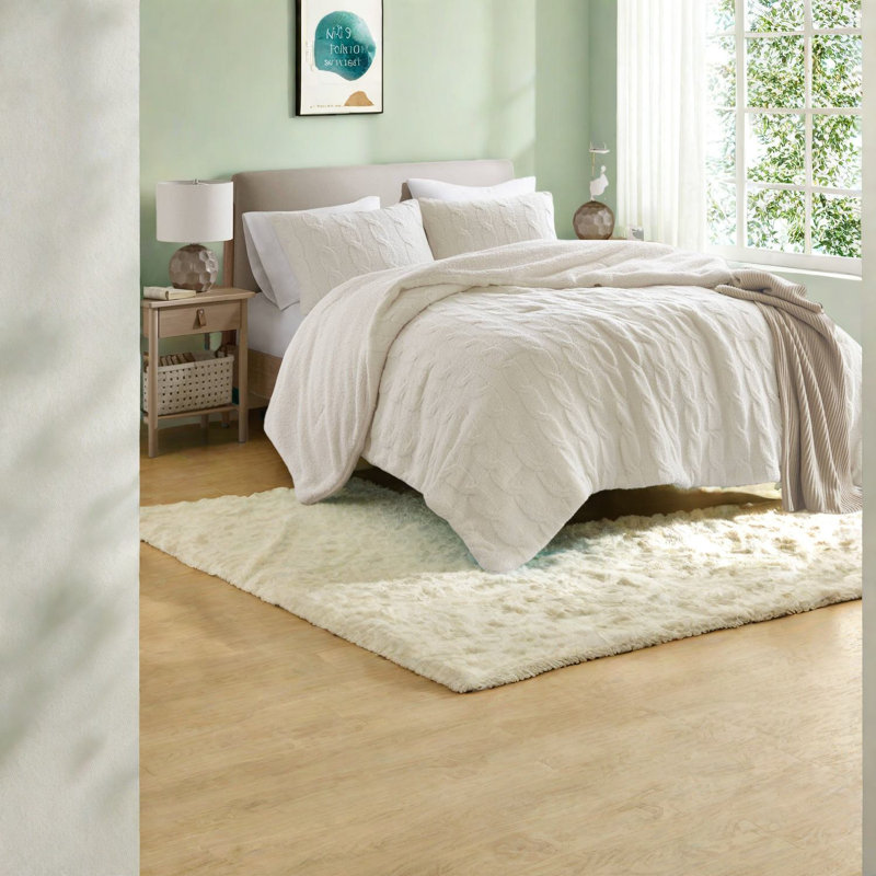 Ensembles de literie pour lit simple luxueux, édredon et taie décorative ivoire en chenille, design douillet et moderne