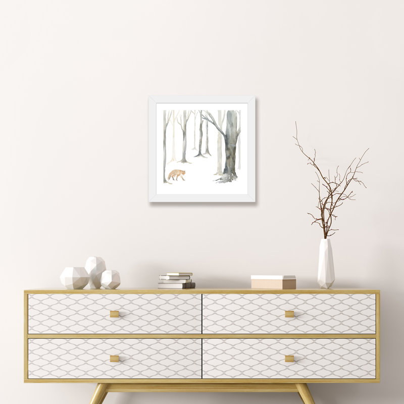 «Winter Forest Fox» par Tara Reed - reproduction imprimée, H 16 po x l 16 po x p 1 po, Papier encadré blanc, Blanc
