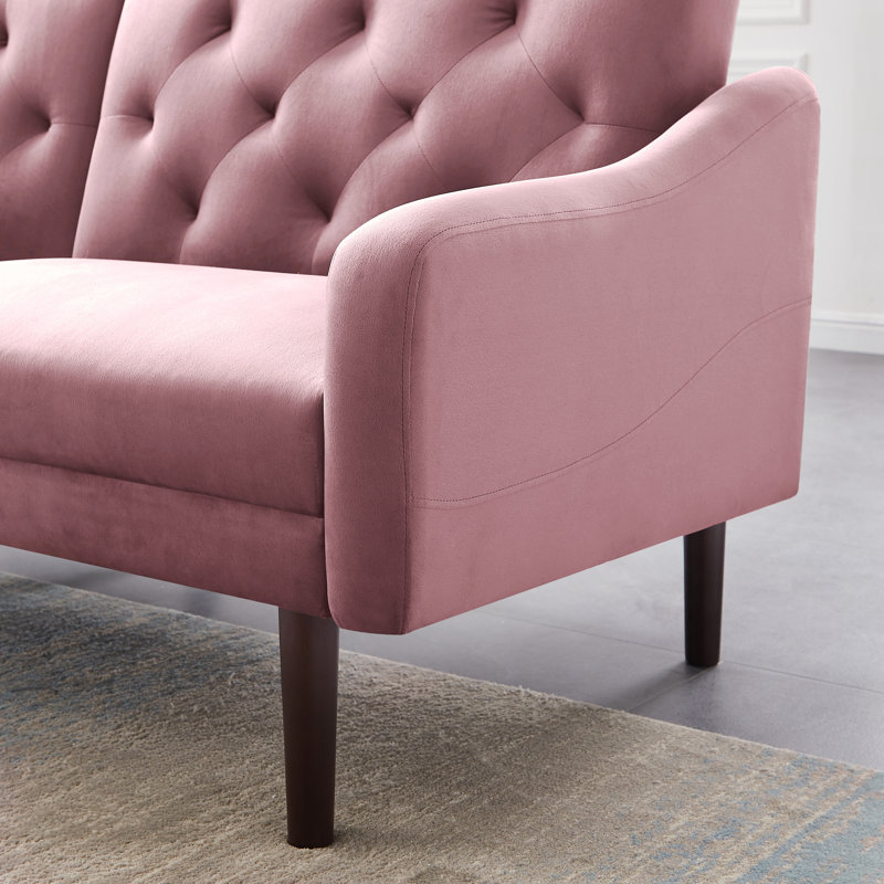 Canapé-lit à accoudoirs carrés en velours 72,8 po, Velours rose