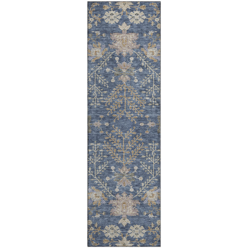 Premium Machine Washable Gurubaksh AMF1156 Floral Rug, Runner 2'3" x 7'6"