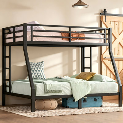 Lit superposé simple au-dessus de double en métal noir pour les adolescents et les adultes, peu encombrant, réduit le bruit, pas de sommier tapissier, garde-corps robustes et rangement sous le lit