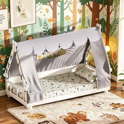 Twin Size Canopy Bed Frame with Removable Fabric Cover