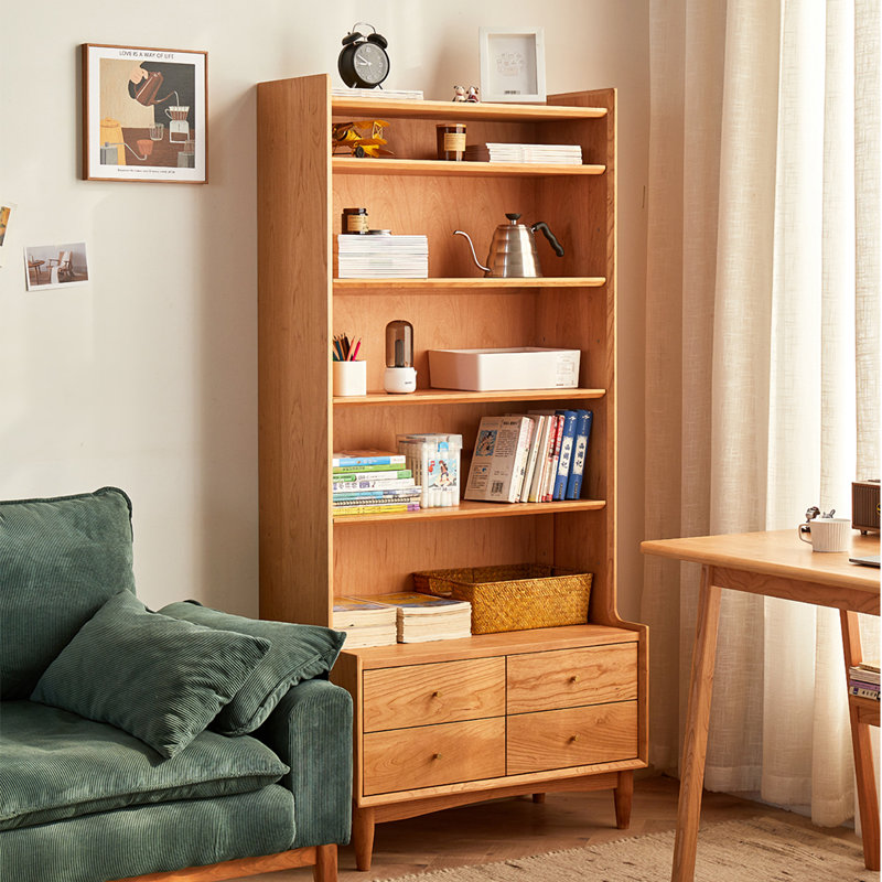 Bibliothèque simple en bois de cerisier simple, (6 tablettes) H 68,9 po x l 31,5 po x P 17,7 po