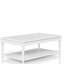 Table basse blanche avec rangement à deux compartiments, bois massif, design 2 tiroirs, finition et attrait décontracté transitionnel