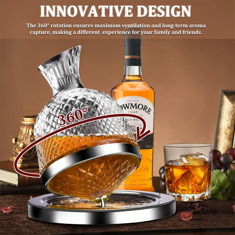 Red Wine Decanter 50Oz/1500Ml, 360° Rotating Decanters