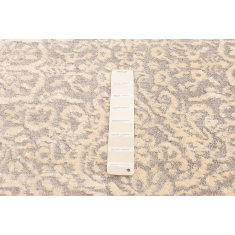 Tapis floral brun clair / gris noué à la main Floral