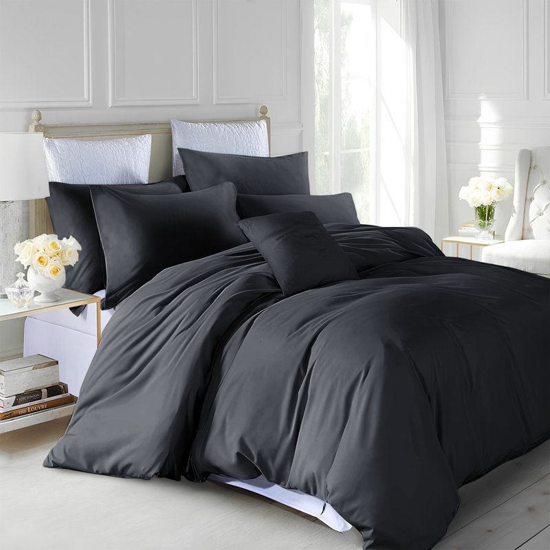 Marnisha Microfiber / Polyester Solid Colour Duvet Cover Set with Pillowcases, Charcoal