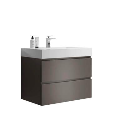 Meuble-lavabo de salle de bain avec lavabo, grand meuble-lavabo flottant mural, salle de bain moderne, base de lavabo intégrée sans drainage et robinet, pré-assemblé